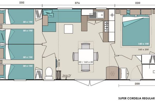 plan du mobilhome cordelia en vente camping à proximité de Guérande